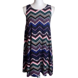 Derek Heart Aztec Print Tank Dress Size L Multicolor Tribal Boho Swing Keyhole.